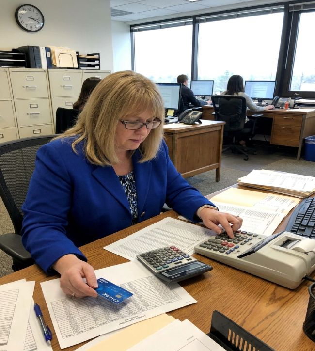 Woman calculating finances at desk